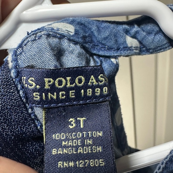 U.S. Polo Assn. Chambray Denim Polka Dot Tiered Ruffle Dress Girls 3T Lace Trim - Picture 4 of 4